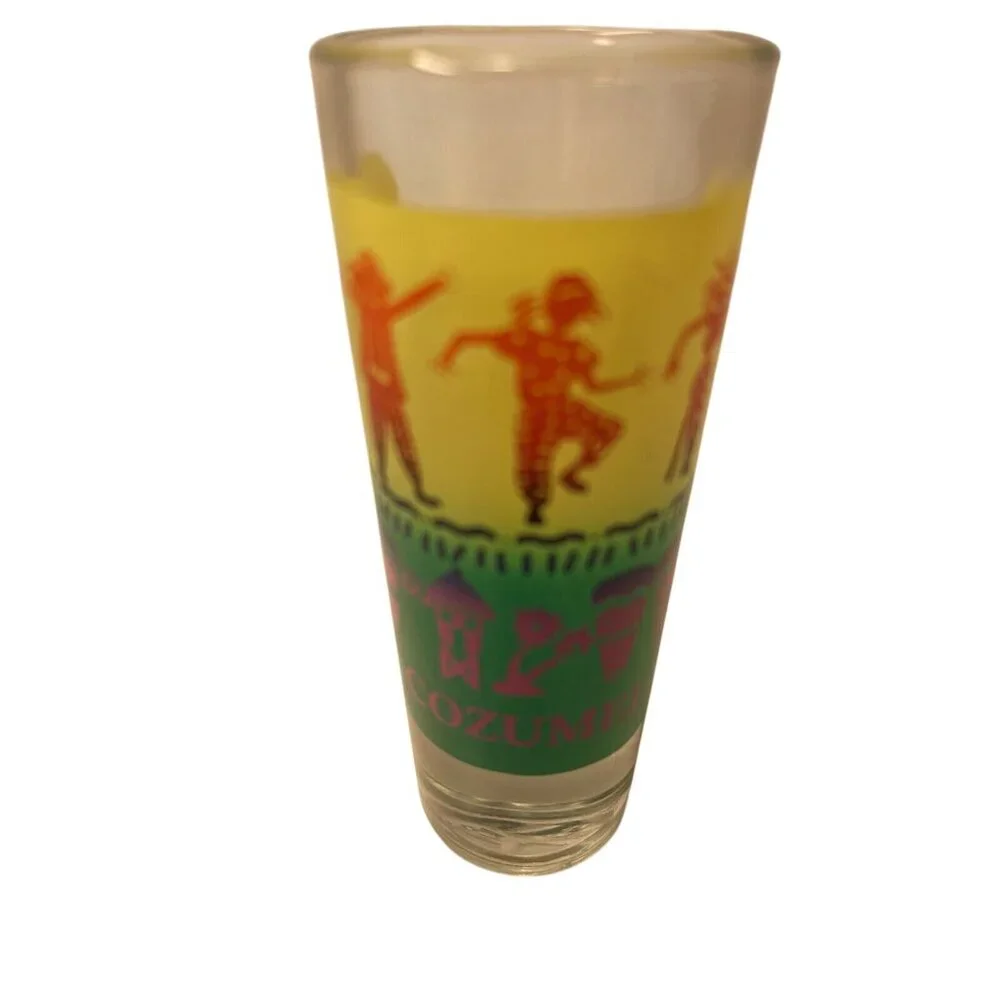 COZUMEL SHOT GLASS 4+Inches Tall‎ COLORFUL GRAPHIC